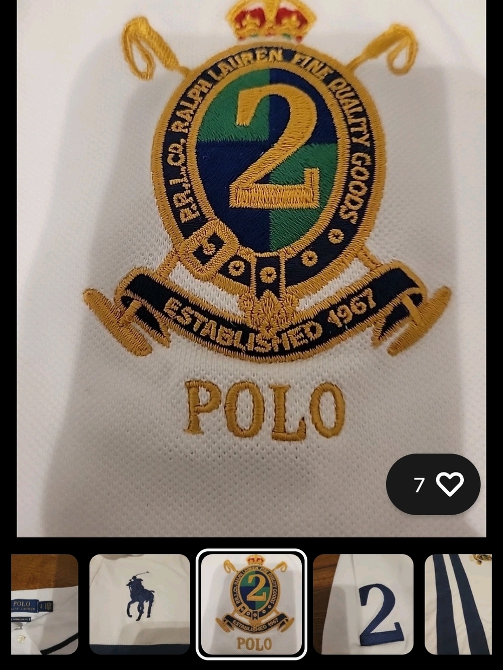 Ralph Lauren White Polo Shirt with Navy Stripes & Pony Logo - Picture 5 of 10